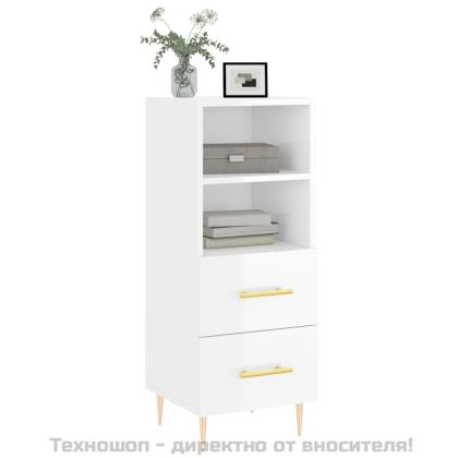 Сайдборд, бял гланц, 34,5x34x90 см, инженерно дърво