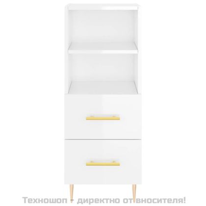 Сайдборд, бял гланц, 34,5x34x90 см, инженерно дърво