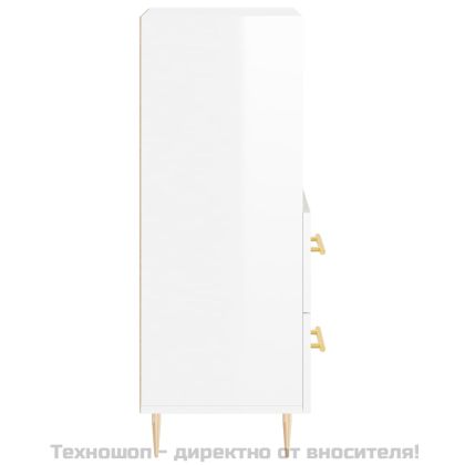 Сайдборд, бял гланц, 34,5x34x90 см, инженерно дърво