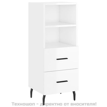 Сайдборд, бял гланц, 34,5x34x90 см, инженерно дърво