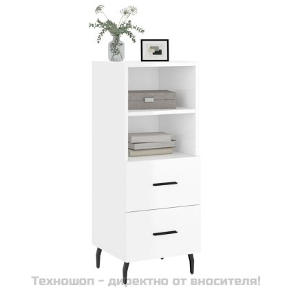 Сайдборд, бял гланц, 34,5x34x90 см, инженерно дърво