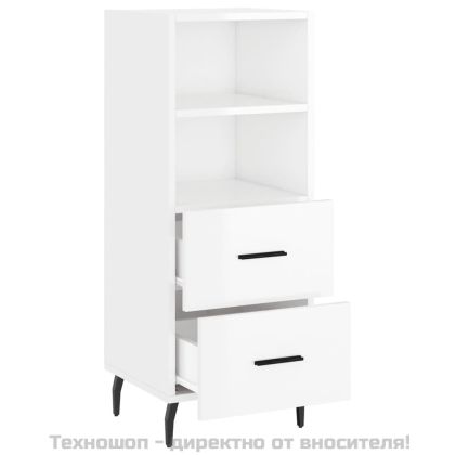 Сайдборд, бял гланц, 34,5x34x90 см, инженерно дърво