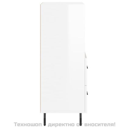 Сайдборд, бял гланц, 34,5x34x90 см, инженерно дърво