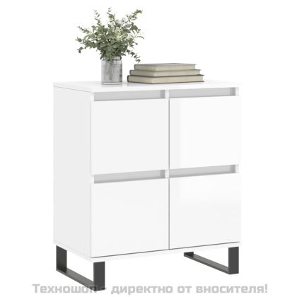 Сайдборд, бял гланц, 60x35x70 см, инженерно дърво