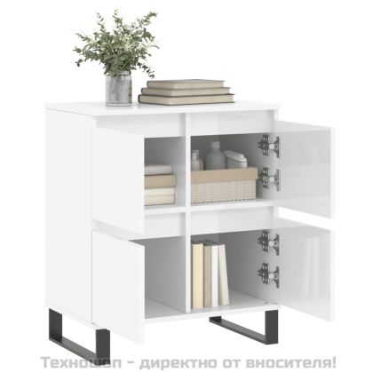 Сайдборд, бял гланц, 60x35x70 см, инженерно дърво