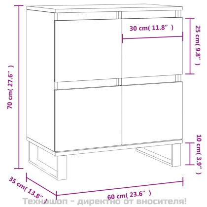 Сайдборд, бял гланц, 60x35x70 см, инженерно дърво