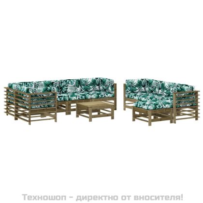 Градински лаундж комплект 10части с възглавници импрегниран бор