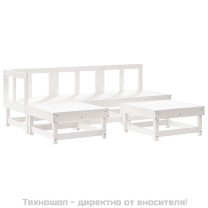 Градински комплект с възглавници, 5 части, бял, дърво масив