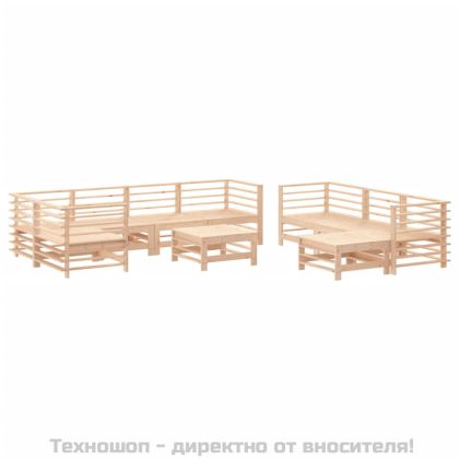 Градински лаундж комплект с възглавници, 10 части, дърво масив