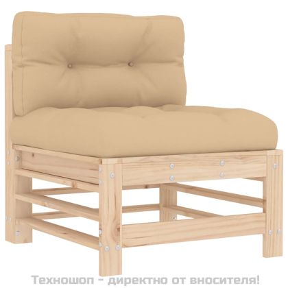 Градински лаундж комплект с възглавници, 10 части, дърво масив