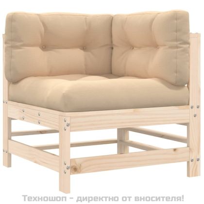 Градински лаундж комплект с възглавници, 10 части, дърво масив