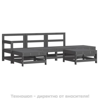 Градински комплект с възглавници, 6 части, сив, дърво масив