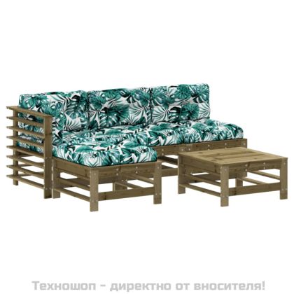 Градински лаундж комплект 5 части с възглавници импрегниран бор