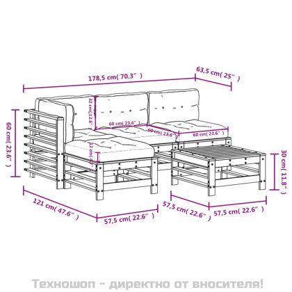 Градински лаундж комплект 5 части с възглавници импрегниран бор