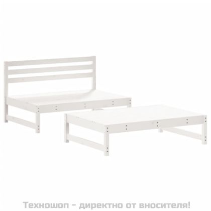 Градински лаундж комплект с възглавници 2 части бял дърво масив