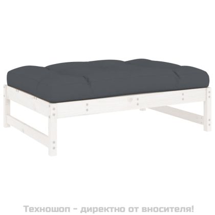 Градински лаундж комплект с възглавници 2 части бял дърво масив