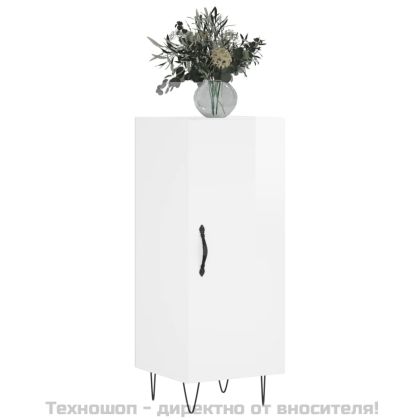 Сайдборд, бял гланц, 34,5x34x90 см, инженерно дърво