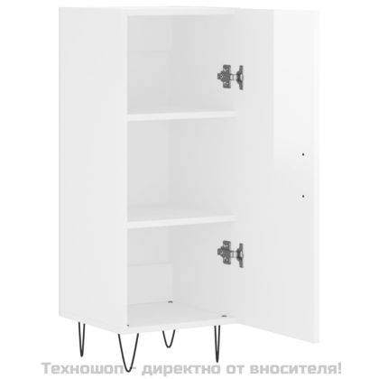 Сайдборд, бял гланц, 34,5x34x90 см, инженерно дърво