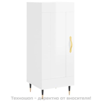 Сайдборд, бял гланц, 34,5x34x90 см, инженерно дърво