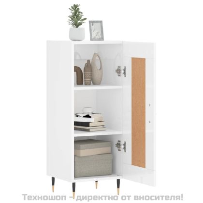 Сайдборд, бял гланц, 34,5x34x90 см, инженерно дърво