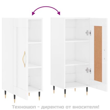 Сайдборд, бял гланц, 34,5x34x90 см, инженерно дърво