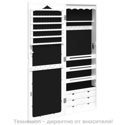 Огледален шкаф за бижута, стенен монтаж, бял, 37,5x10x106 см