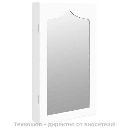 Огледален шкаф за бижута, стенен монтаж, бял, 37,5x10x67 см