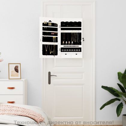 Огледален шкаф за бижута, стенен монтаж, бял, 37,5x10x67 см