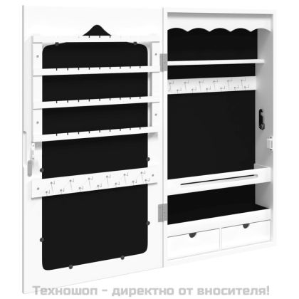 Огледален шкаф за бижута, стенен монтаж, бял, 37,5x10x67 см