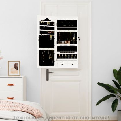 Огледален шкаф за бижута, стенен монтаж, бял, 37,5x10x90 см