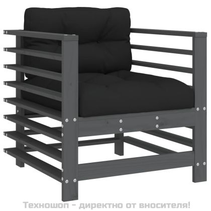 Градински лаундж комплект 7 части с възглавници сив бор масив