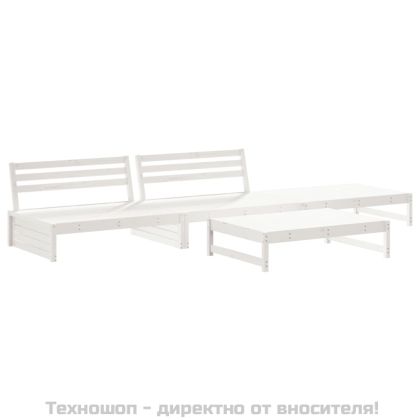 Градински комплект с възглавници, 4 части, бял, дърво масив