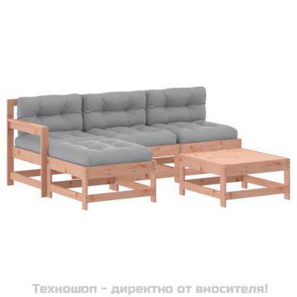 Градински комплект с възглавници, 5 части, дугласко дърво масив
