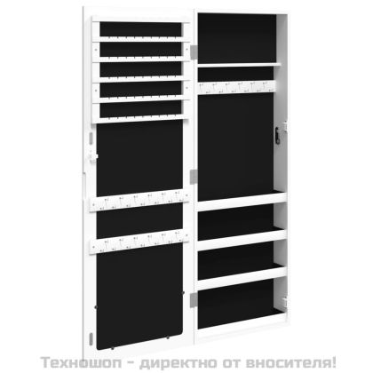 Огледален шкаф за бижута, стенен монтаж, бял, 37,5x10x106 см