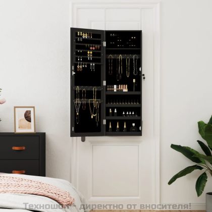 Огледален шкаф за бижута, стенен монтаж, черен, 37,5x10x106 см