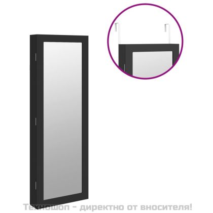 Огледален шкаф за бижута, стенен монтаж, черен, 37,5x10x106 см