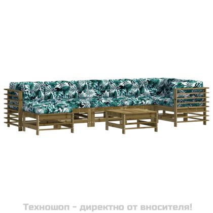 Градински лаундж комплект 8 части с възглавници импрегниран бор