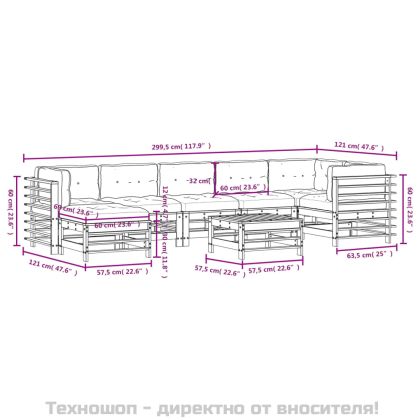 Градински лаундж комплект 8 части с възглавници импрегниран бор