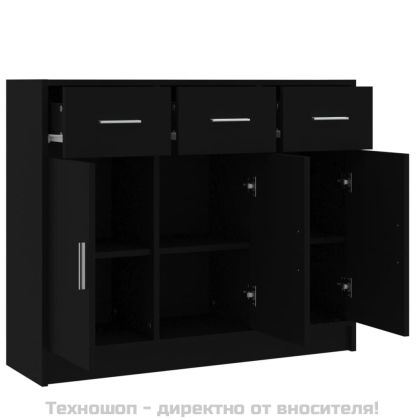 Сайдборд, черен, 91x28x75 см, инженерно дърво