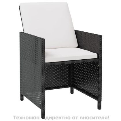 Градински трапезен комплект, 9 части, полиратан и акация, черен