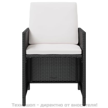 Градински трапезен комплект, 9 части, полиратан и акация, черен