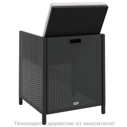 Градински трапезен комплект, 9 части, полиратан и акация, черен