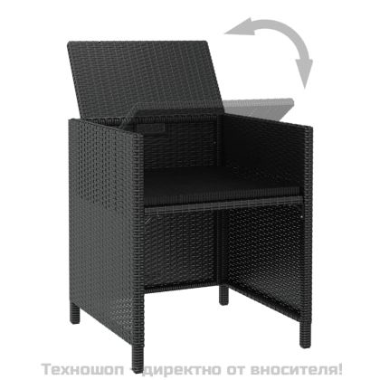 Градински трапезен комплект, 9 части, полиратан и акация, черен