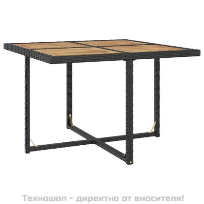 Градински трапезен комплект, 9 части, полиратан и акация, черен