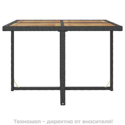 Градински трапезен комплект, 9 части, полиратан и акация, черен