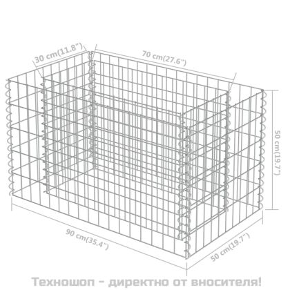 Габион повдигната леха, поцинкована стомана, 90x50x50 cм