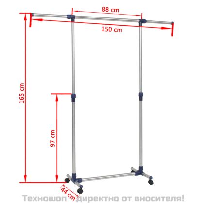 Регулируема стойка за дрехи, стомана, 165x44x150 см, сребриста