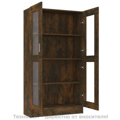 Шкаф витрина, опушен дъб, 82,5x30,5x150 см, инженерно дърво