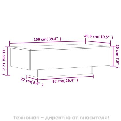 Кафе маса, сив сонома, 100x49,5x31 см, инженерно дърво