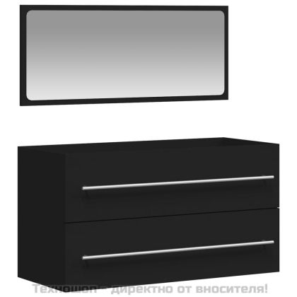 Шкаф за баня с огледало, черен, инженерно дърво